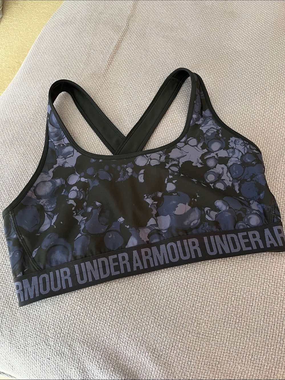 Under Armour Black Sports Bra with Purple Blue Black Abstract Print